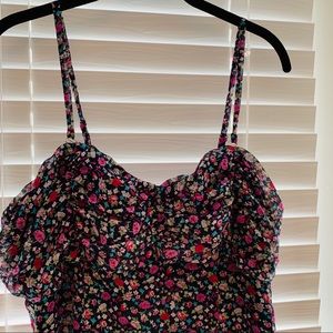 Express floral glitter ruffle mini dress